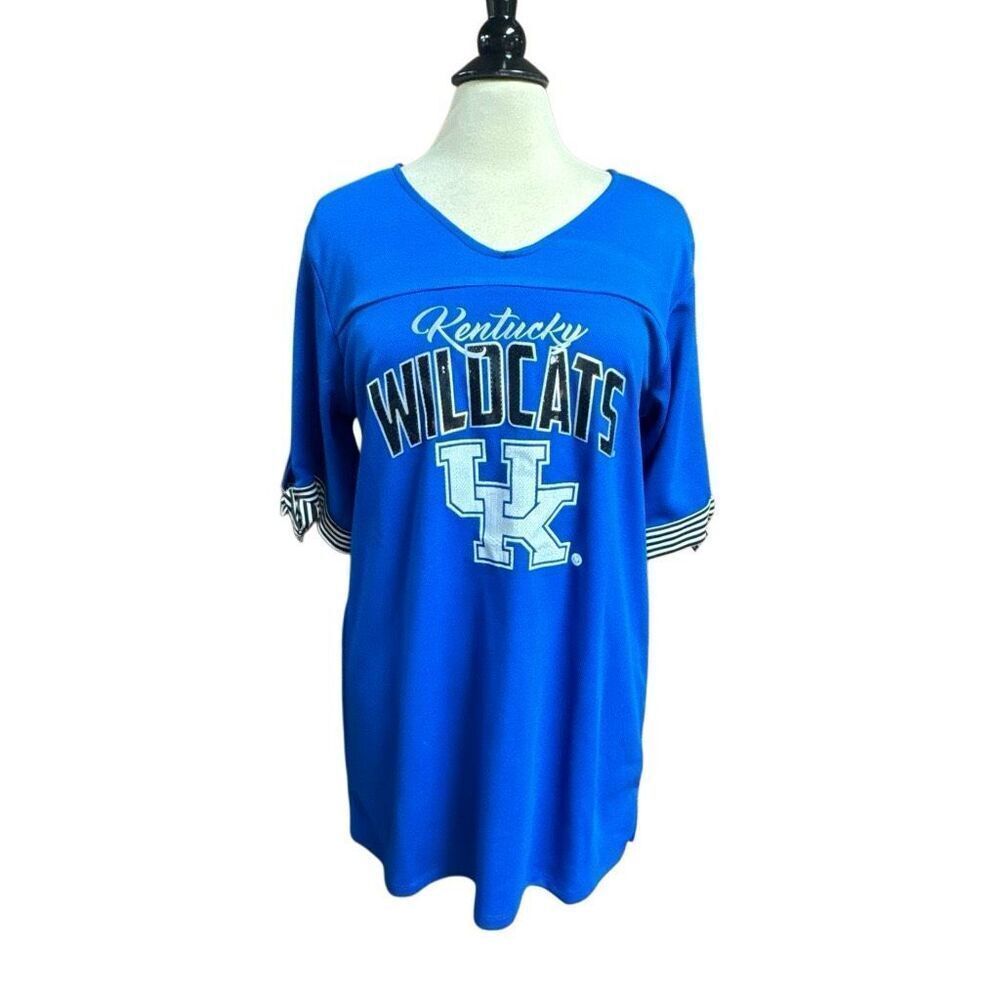 Game Day Couture Womens UK Blue Short Sleeve Shirt Sequin Sz Large NEW